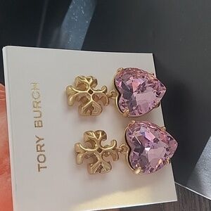 Tory Burch Gold and Lavender Heart Earrings